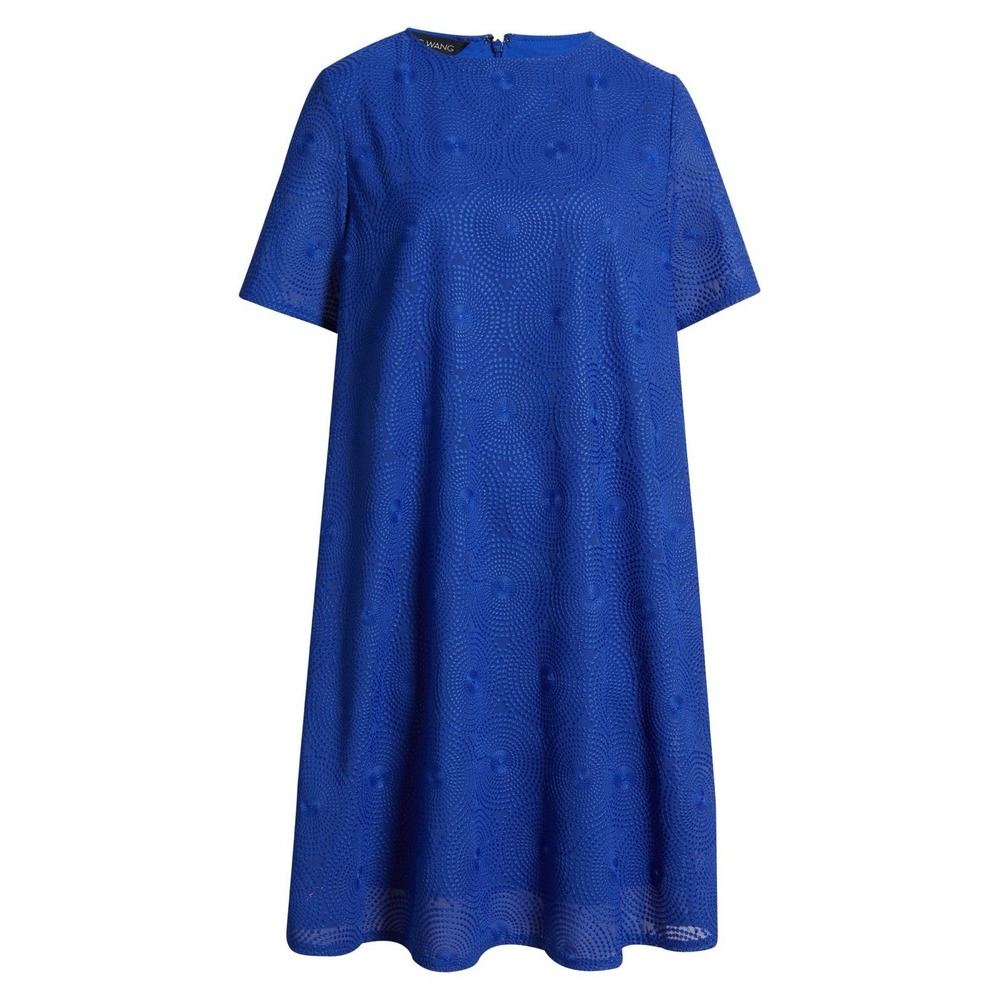 Ming Wang Dress S Blue Embroidered Textured Short Sleeve Midi Shift NWT $285